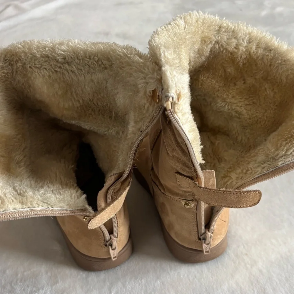 Cat & Jack Boots Youth Faux Fur Tan Winter Fold Over Convertible Zipper Size 1